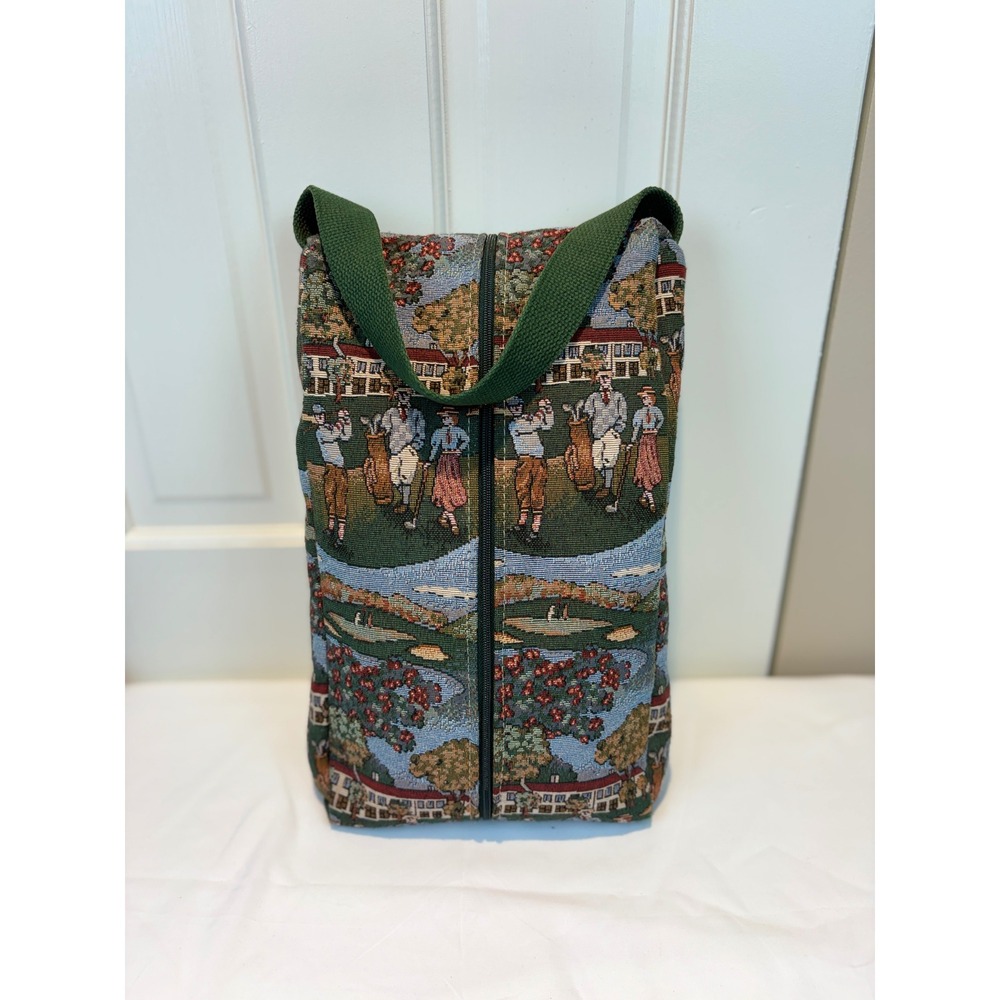Vintage Holdings Golf Shoe Bag Tapestry Scenic Golfers Green 15x9 Travel Case